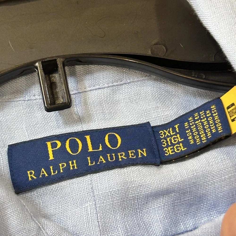 Polo Ralph Lauren Shirt Mens 3XLT Blue Linen Short Sleeve Button Down Casual NEW